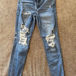 American Eagle Outfitters Distressed Denim Skinny Jeans Sz 12 Long